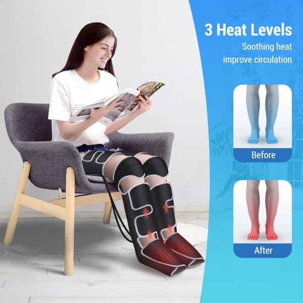COMFIER Masajeador de Pies y Piernas Compresión de aire para pantorrillas con calor, Masajeador piernas para 3 ajustes de calor y 3 intensidades, regalos para Mujer/hombres - Image 4