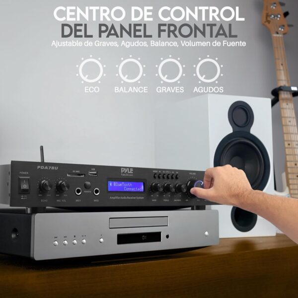 Pyle Amplificador Receptor, Montaje en Rack de 5 Canales, Cine en casa, Transmision inalambrica Bluetooth, Radio MP3/USB/SD/AUX/FM, 200V, Pantalla LCD Digital ID3 - Image 3