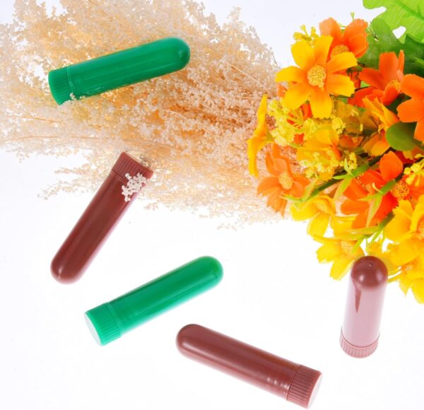 28 Sets Inhalador Nasal de Plástico Tubo de Aceites Esenciales Rellenable Palillos de Inhalador, 7 Colores, con Mechas - Image 5