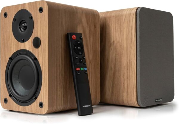 VULKKANO A4 Altavoces Autoamplificados con Woofer de 4", Bluetooth 5.0, Optica, RCA, Coaxial, USB, Monitores de Estudio con Diseño Elegante, Color Marron