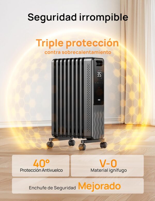 Dreo Radiador de Aceite 2000W, Calentador de Aceite Eléctrico Portátil 9 Elementos Con Mando a Distancia, Temporizador 24h, 3 Ajustes de Calor, 4 Modos, protección contra sobrecalentamiento - Image 5