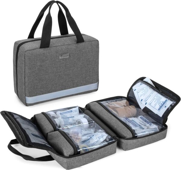Trunab Botiquin de Primeros Auxilios Coche Gris, Vacío, SÓLO Bolsa Bolsa de Farmacia, Caja Botiquín Casa Profesional para Kit de Emergencia, Ideal para Hogar, Camping, Viajes y Senderismo