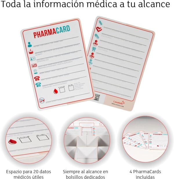 Lavatelli PHARMA ORGANIZER | Caja Medicamentos en CARTÓN, Organizador Fármacos, con divisor interno, 32x42x17,5 cm, Incluye botiquin de primeros auxilios y 4 Tarjetas Médicas. Baúl almacenaje con tapa - Image 8