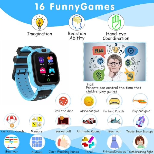 Reloj Inteligente Niño con 16 Juegos, Smartwatch Niños MP3 Música HD Cámara Vídeo Alarma Pantalla Táctil, Reloj para Niños Regalos Niños y Niñas de 3-12 Años - Image 2
