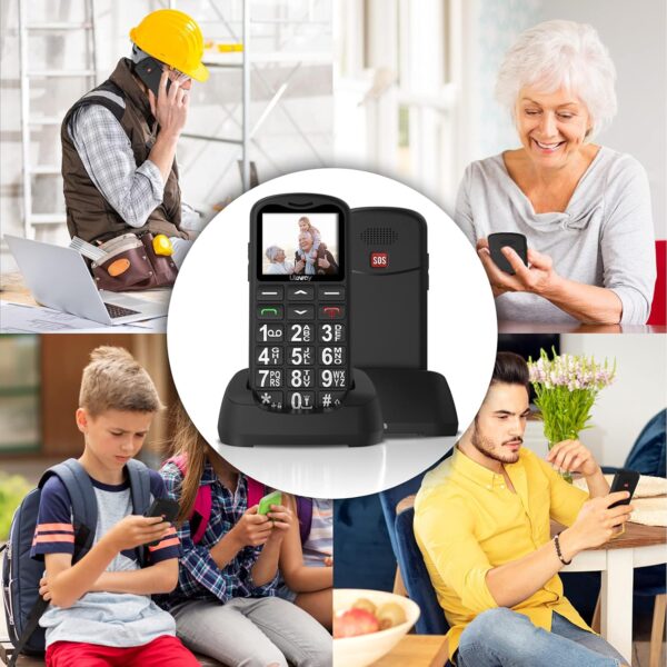 CHAKEYAKE Telefono Movil para Mayores Libre con Teclas Grandes, Doble SIM gsm Teléfono Móvil Basico con SOS Botón | Base de Carga | Fácil de Usar para Ancianos (Negro) - Image 4