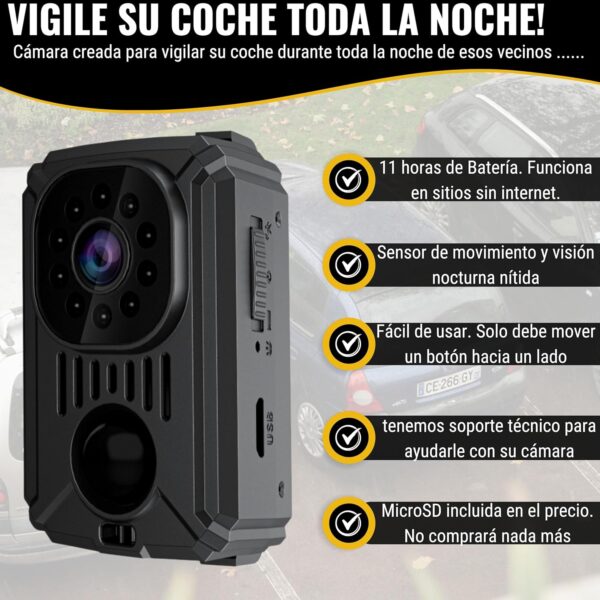 SECURITY TOYS Mini Cámara Espía Oculta, Funciona sin Internet, Camara Vigilancia HD con Visión Nocturna y Detección de Movimiento para Coche, 11 Horas de Batería, Spy CAM sin WiFi - Image 3