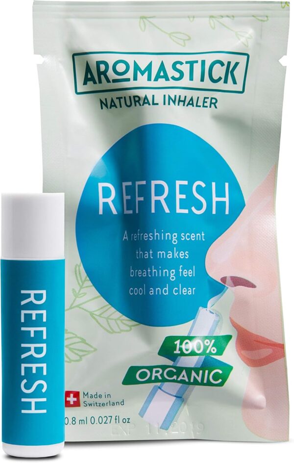 Aromastick Refresh - Mejora la respiración, haciéndola fresca y clara - Inhalador terapéutico natural - Aromaterapia - 100% aceites esenciales puros orgánicos, bio, Mentol, Eucalipto