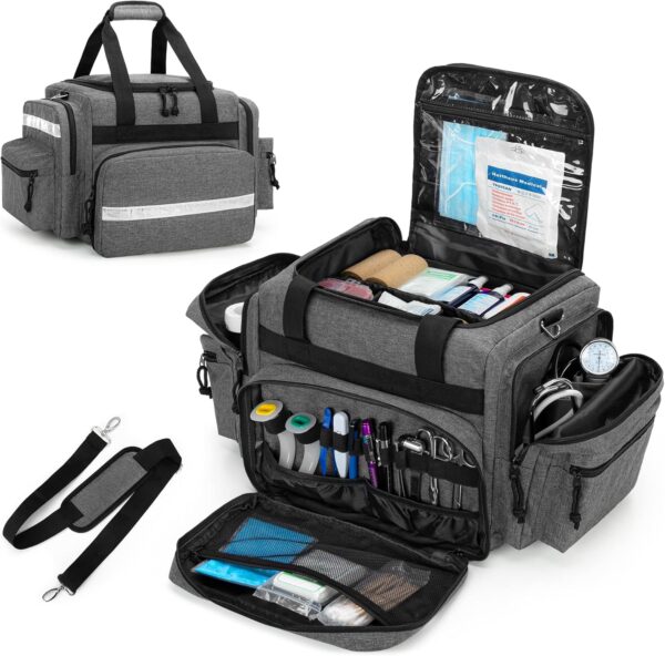 Damero Bolsa de trauma médica vacía, bolsa de primeros auxilios profesional con múltiples bolsillos para suministros médicos,gris
