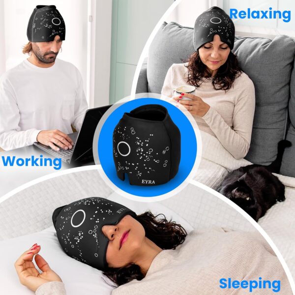 EYRA Gorro Migraña - Gorro Anti Migraña con Terapia de Frío y Calor para Alivio del Dolor de Cabeza, Tensión y Presión Sinusal - Gorro para Migrañas y Máscara Migraña Reutilizable para Terapia 360º - Image 6