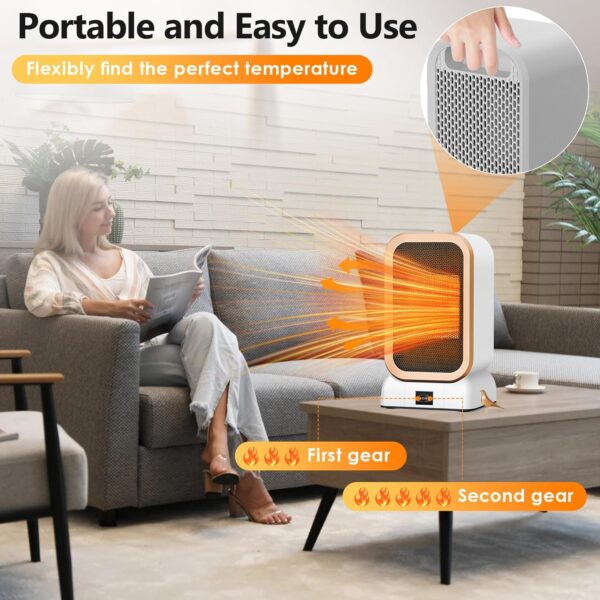 Journeyside Calefactor Electrico, Mini Calefactor Ventilador Portátil,1000W Bajo Consumo Calefactor Electrico de Aire 2 Configuraciones Calor, Ceramico Silencioso Calefactor para Oficina/Dormitorio - Image 3