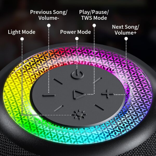 JYX Altavoz Inalámbrico Bluetooth, Mini Altavoz Bluetooth con Luz RGB, Emparejamiento TWS, Duración de La Batería 24 Horas, para el Hogar, Aire Libre, Viajes - Image 7