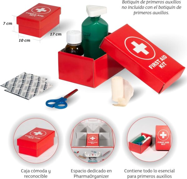 Lavatelli PHARMA ORGANIZER | Caja Medicamentos en CARTÓN, Organizador Fármacos, con divisor interno, 32x42x17,5 cm, Incluye botiquin de primeros auxilios y 4 Tarjetas Médicas. Baúl almacenaje con tapa - Image 7