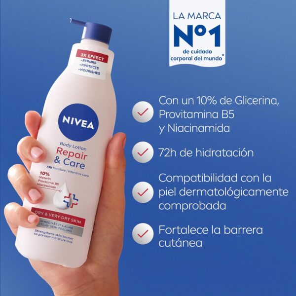 Nivea Repara & Cuida Body Milk, crema hidratante corporal para pieles secas y extra secas, crema hidratante con 72 h de hidratación y cuidado intensivo, 1 x 400 ml - Image 2
