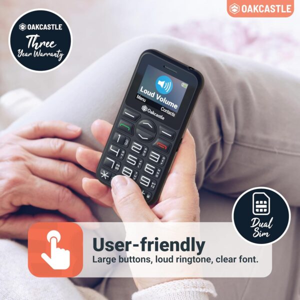 Oakcastle Teléfono móvil para Personas Mayores Dual Sim Basic | Todas Las Redes, 64 MB, batería de 5 días, Botones Grandes | Cámara, reproducción Multimedia y estación de Carga incluida F300 - Image 3