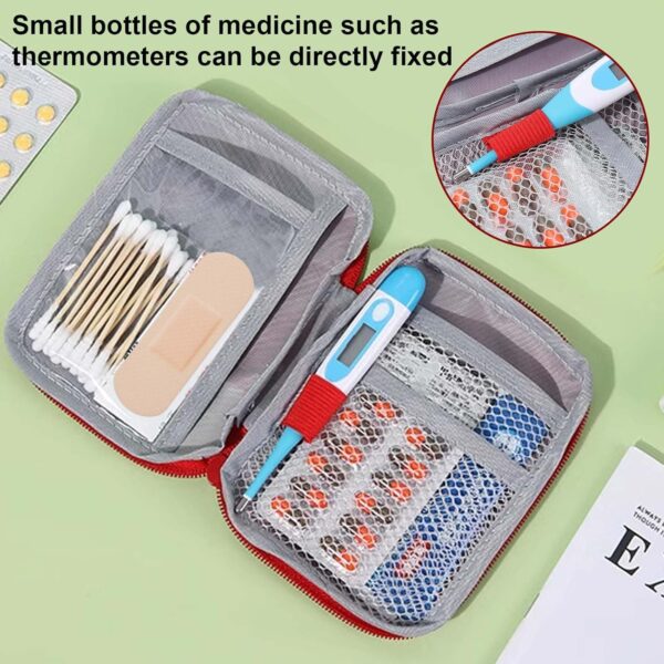 Disnace Bolsa Médica Vacía, Botiquín de Primeros Auxilios, Mini Botiquín de Medicina, Neceser Medicamentos Viaje, Mini Botiquín Médico Vacío, Kit De Primeros Auxilios De Viaje Portátil (Rojo) - Image 3