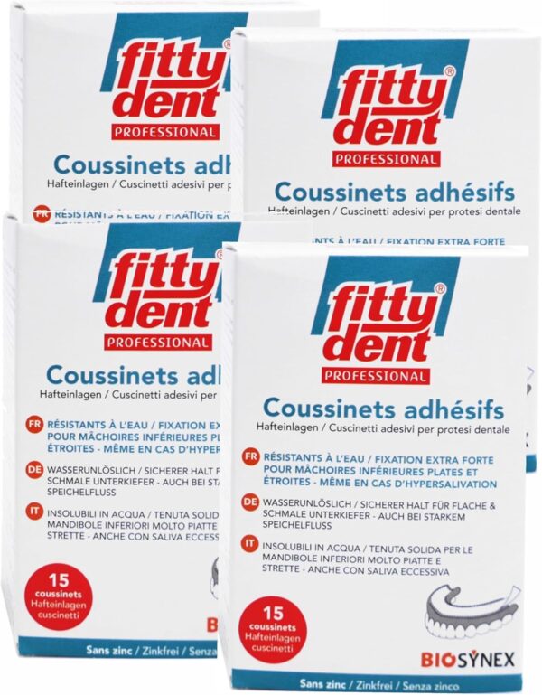 Fittydent - Caja de 15 almohadillas adhesivas de Fitty dent (4 unidades)
