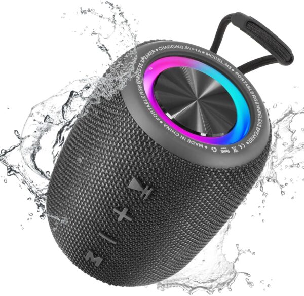 SENXINGYAN Altavoz Bluetooth Portátil 20W, Impermeable IPX6 con Sonido Estéreo HD, 16 Horas de Reproducción, Luces LED, Micrófono Integrado, Radio FM, Compatible con TF/AUX (Negro)