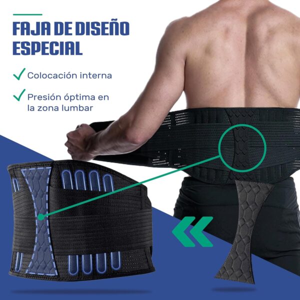 NativoDex Faja Lumbar Hombre y Mujer - Soporte Especial Lumbar y Espalda Baja - Reduce el Dolor y Recupera Lesiones en Cintura y Espalda - Cinturón Soporte Lumbar con Doble Ajuste (L) - Image 2