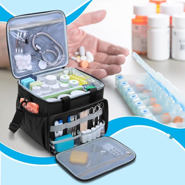 CURMIO Bolsa Médica Aislante, Bolsa Botiquín Portátil para el Hogar, Bolsa de Emergencia para Suministros Médicos y Medicamentos, Negro - Image 7