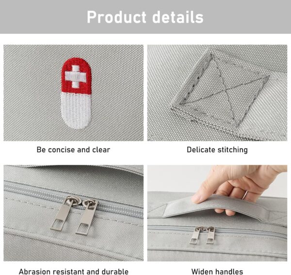 CHENKEE Bolsa para Medicinas, 3 Piezas Bolsa Impermeable para Medicinas Bolsa Vacía para Primeros Auxilios Bolsa de Emergencia Médica de Gran Capacidad para Casa, Oficina, Viajes (Gris) - Image 3