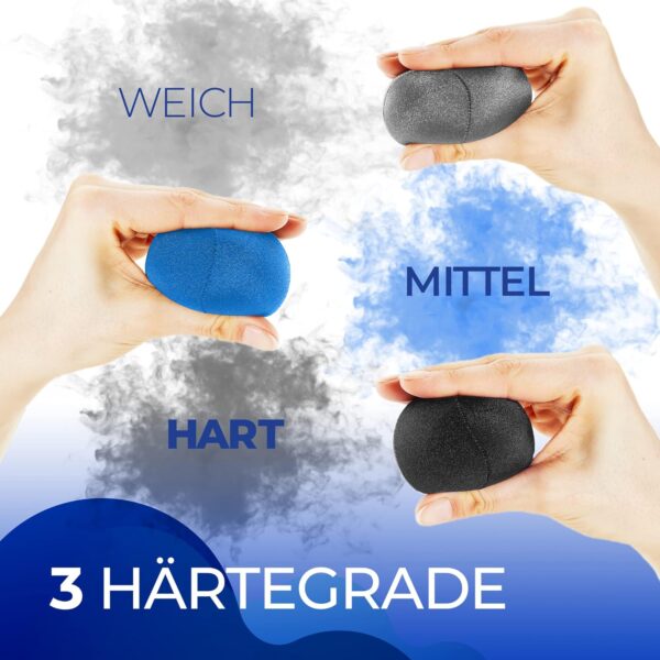 DELAWAY Juego de pelotas antiestrés para adultos – Bolas terapéuticas de mano en 3 niveles – Pelotas antiestrés para adultos – Bolas de relajación y alivio del estrés (6 cm, negro, azul claro, gris) - Image 7