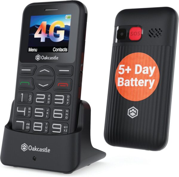 Oakcastle Teléfono móvil para Personas Mayores Dual Sim Basic | Todas Las Redes, 64 MB, batería de 5 días, Botones Grandes | Cámara, reproducción Multimedia y estación de Carga incluida F300