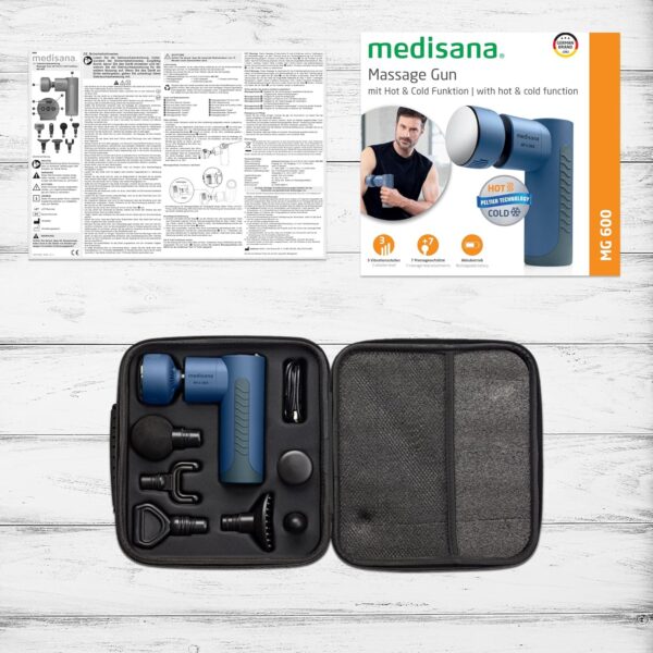 medisana MG 600 Pistola de Masaje, Dispositivo de Masaje Eléctrico, Recuperación y Relajación Muscular, Función de Calor y Frío, Incluye 7 Accesorios de Masaje y 3 Niveles de Vibración - Image 6