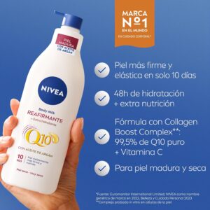NIVEA Q10 Aceite de Argán Body Milk Reafirmante + Extra Hidratante (400 ml), lo...
