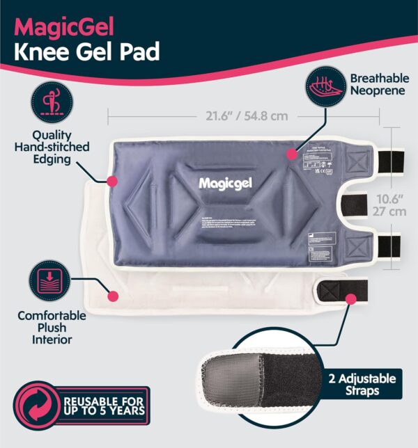Paquete de hielo en la rodilla con envoltura profesional - Compresión y terapia de frío - Reutilizable para artritis, esguinces, tendinitis de la rótula - (por Magic Gel) - Image 3