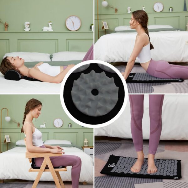 Esterilla de acupresión y cojín de acupresión para masaje y alivio del dolor, juego de acupresión para relajación, estimulación y meditación, alfombrilla de acupresión (negro) - Image 3