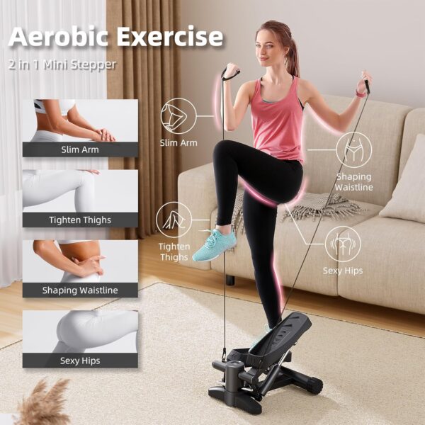 Mytrix Black Stair Stepper - Mini stepper portátil con bandas de resistencia, pantalla LCD (330 lb) para calorías, máquina de fitness aeróbico para entrenamiento en casa en la oficina - Image 2