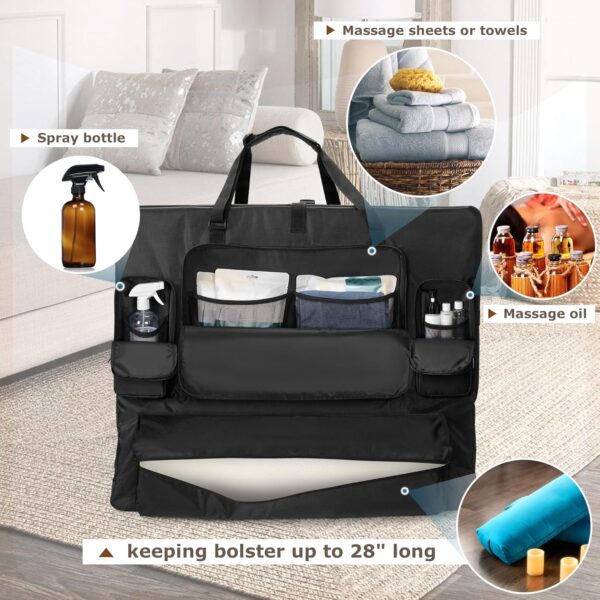 Luxja Bolsa para Camilla de Masaje Adapta Camilla de Masaje Plegable 24" a 30" de Ancho, Bolsa de Transporte para Mesa de Masaje con Bolsillos Accesorios, Negro - Image 2