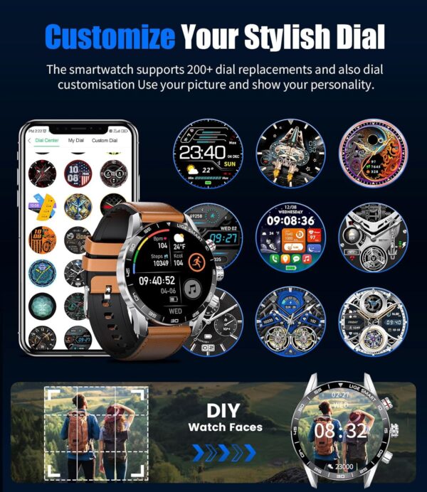LIGE Reloj Inteligente Hombre, 1.43'' AMOLED Smartwatch Hombre, Llamadas y Asistente Voz, 2 Correas, 15 días de duración de la batería, 124 Deportes Modo Reloj Deportivo para Android iOS, Marrón - Image 7