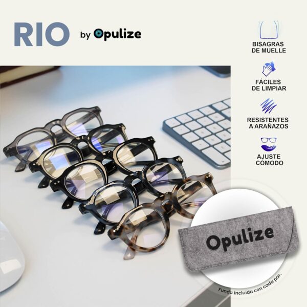 OPULIZE RIO Gafas de Lectura con Filtro de Luz Azul - Montura Parte Superior Plana - Hombres y Mujeres - Bisagras de Muelle - B53-1 - Image 4