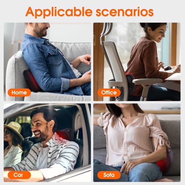AERLANG Masajeador Espalda con Calor,Cojín de Masaje Masajeador de Cuello, Hombros y Espalda, Masajeador Eléctrico con Función de Calefacción y Masajeador de para uso Doméstico y de Oficina - Image 4