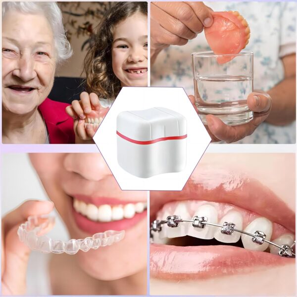 2 Cajas para Dentaduras Postizas Ortodoncia con 2 Cepillos de Dientes, Estuches de Baño para Dentaduras de Plástico, Recipiente de Dientes Postizos, Tazas de Limpieza Dentaduras con Cesta de Enjuague - Image 7