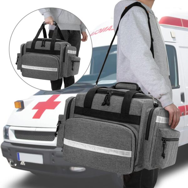 Damero Bolsa de trauma médica vacía, bolsa de primeros auxilios profesional con múltiples bolsillos para suministros médicos,gris - Image 6