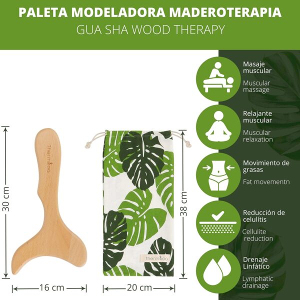 Thermikoa Tabla Moldeadora Maderoterapia Corporal para Drenaje Linfático en Piernas, Brazos, Glúteos y Abdomen, Masajeador Anticelulitico Madera, Guasha Corporal para Masaje Manual - Image 2
