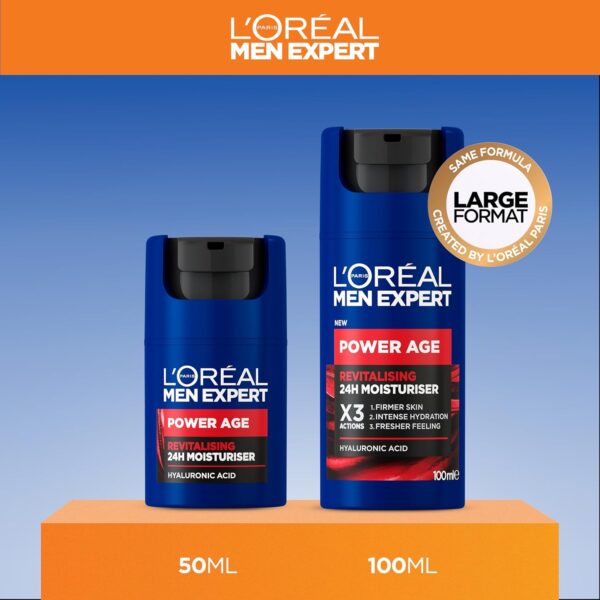 L'Oréal Crema hidratante para hombre, Antiarrugas y antienvejecimiento, Con ácido hialurónico hidratante para el envejecimiento, Para pieles secas y apagadas, Men Expert Power Age, 100ml - Image 2
