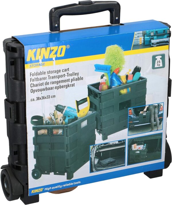 Kinzo Carrito de Compras Plegable - Caja Plegable - hasta 25KG - con Ruedas - Negro - Image 4