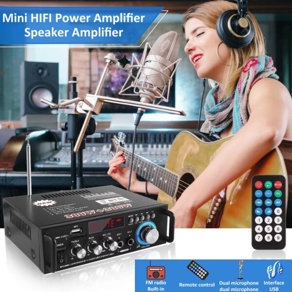 Etlephe Amplificador Audio, Amplificador HiFi, 600W Amplificador Estéreo Bluetooth 5.0,12V 220V 2 Canales, Pantalla LCD, Alta fidelidad, Radio FM Portátil, SD Card/USB Input, para hogar o Coche - Image 4