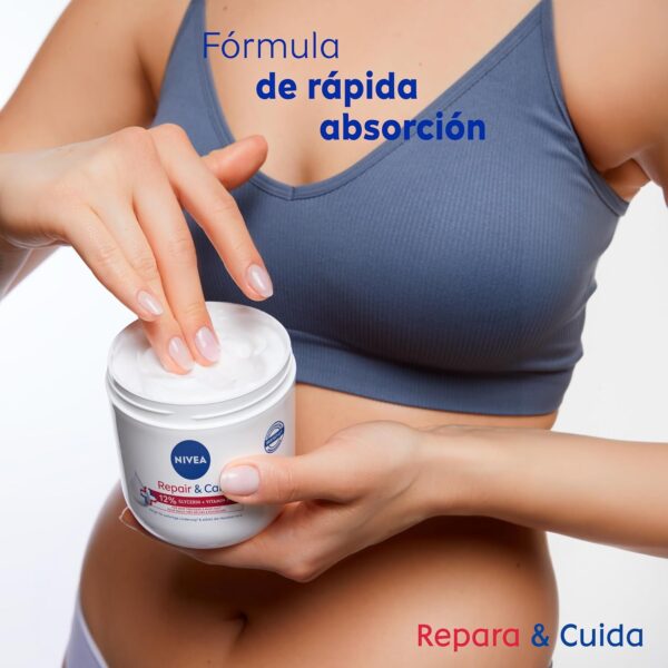 NIVEA Repara & Cuida Crema hidratante corporal, facial y para manos (1 x 400 ml), crema hidratante 72 h con glicerina y vitamina E pura, para piel seca y muy seca - Image 6