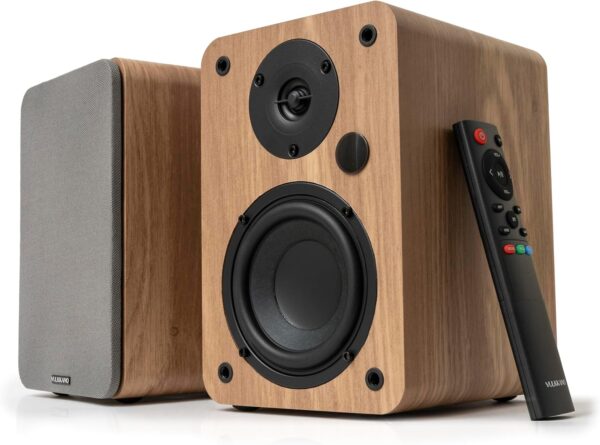 VULKKANO A4 ARC Altavoces Autoamplificados con Woofer de 4", Bluetooth 5.0, HDMI ARC, Optica, RCA, USB, con Salida Subwoofer, Monitores de Estudio con Diseño Elegante, Color Marron