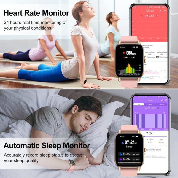 Nerunsa Reloj Inteligente Hombre Mujer con Llamadas, 1,85" Smartwatch 100+ Modos Deportivos, Pulsómetro, Monitor de Sueño, Pulsera Actividad Impermeable IP68 Reloj para iOS Android, Oro Rosa - Image 3