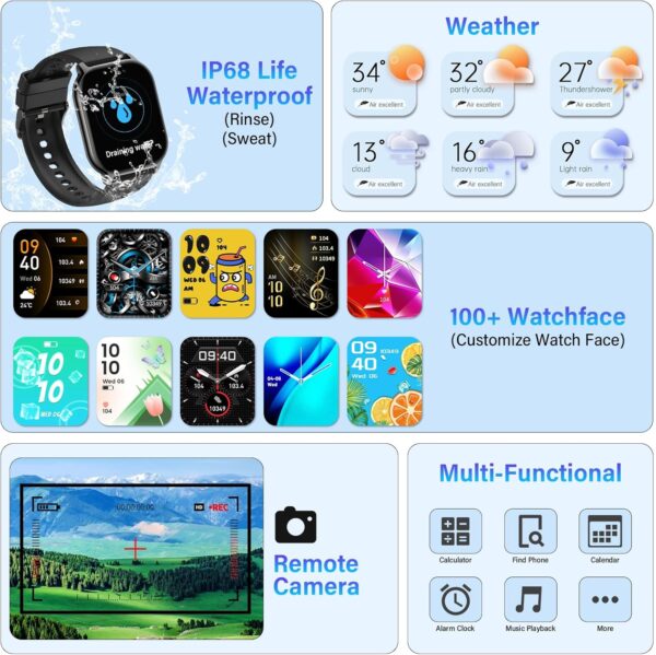 Reloj Inteligente Hombre Mujer, Smartwatch 2.1inch con Llamadas Bluetooth 5.2, Pulsómetro/Monitor de Sueño, 100+ Modos Smart Watch Deportivo Hombre, Pulsera Actividad Impermeable IP68 para Android iOS - Image 7
