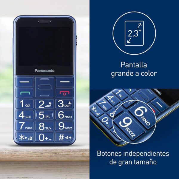 Panasonic KX-TU155EXCN Teléfono Móvil para Personas Mayores (Botón de emergencia SOS, Compatible con audífonos, Función de linterna, Botones grandes fácil uso, Pantalla a color de 2.3 pulgadas), Azul - Image 3