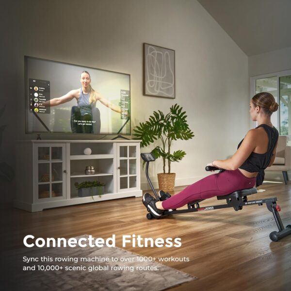 Sunny Health & Fitness Máquina de Remo Inteligente, Remo Ajustable Compacto con 12 Niveles de Resistencia de Entrenamiento Corporal Completo - SF-RW1205SMART - Image 3