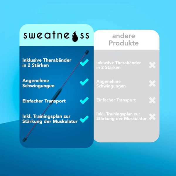 sweatness Barra oscilante de 160 cm para fisioterapia, para adultos, incluye libro electrónico (archivo PDF) y 2 bandas de terapia, barra flexible para fitness, barra oscilante flexible - Image 3
