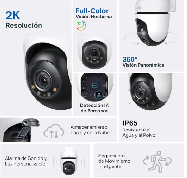 tapo C510W - Cámara de vigilancia Wi-FI para Exteriores de 360º, visión Nocturna a Todo Color de 2k (3MP), detección de Personas con IA, Seguimiento de Movimiento Inteligente, IP65 - Image 2