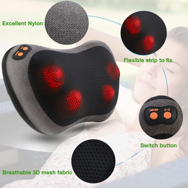 Masajeador Eléctrico, Masajeador de Espalda con Función de Calor e Rotación 3D Masaje, para cuello espalda hombro piernas, hogar y oficina, los mejores regalos para papá/mamá/hombres/mujeres - Image 4